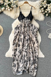 Dress Casual Loose Floral Print Irregular Long Dress Elegant High Waist Party Dress