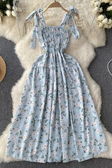 Romantic Floral Print Bandage Straps Dress Vacation Beach Long Dress