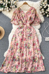 Dress Romantic Floral Print Long Chiffon Dress
