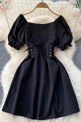 Dress Gothic Bandage Mini Dress Puff Sleeve Dress