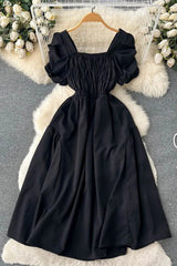 Dress Elegant Ruched High Waist Vintage Puff Sleeve Gothic Dress