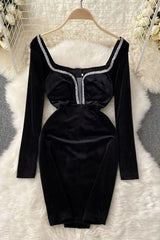 Dress Elegant Shining Hem Velvet Mini Dress