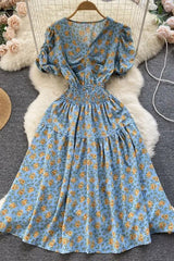 Dress Slim Elastic Waist Corset Floral Print Long Dress