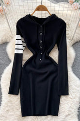 Casual Hooded Vestidos Dress Lady Knitted Sweater Dress