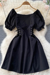 Dress Gothic Bandage Mini Dress Puff Sleeve Dress