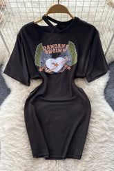 Cutout Waist Mini Dress Short Sleeve Breathable Print T-shirt Dress