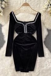 Dress Elegant Shining Hem Velvet Mini Dress