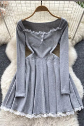 Romantic Princess Lace Patchwork Dress High Waist Short Party Dress