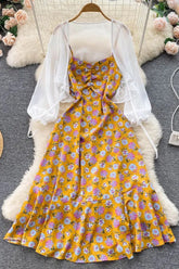 Holiday Floral Strap Long Dress+ Sun Protection Shawl Beach Tops Two-Piece