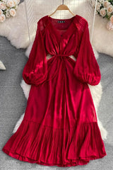 Dress Elegant Lace-up Ruffled Long Dress Lantern Sleeve Party Dress