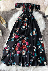 strapless Short Sleeve Split Irregular Maxi Dress