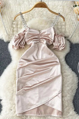Dress Lace-up Bandage Mini Dress Puff Sleeve Vestidos Dress