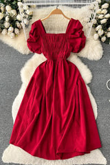 Dress Elegant Ruched High Waist Vintage Puff Sleeve Gothic Dress