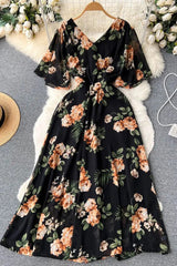 Dress Romantic Floral Print Long Chiffon Dress