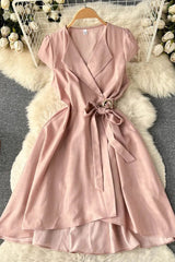 Dress Elegant Turn-down Collar Asymmetrical A-line Wrap Dress Shirt Female Dress