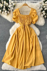 Dress Elegant Ruched High Waist Vintage Puff Sleeve Gothic Dress