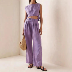 Sleeveless Crop Top & High-Waist Wide-Leg Pants Set