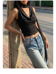 Black Cowl Neck Sleeveless Cami Top