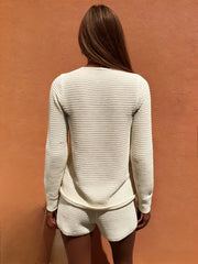 Solid V Neck Knit Long Sleeve Top & Shorts Two Piece Set