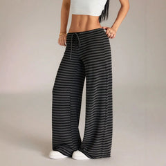 Striped Drawstring Wide Leg Casual Pants