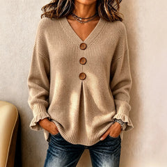 V‑Neck Button Detail Pullover Sweater