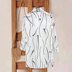 Strip Dot Line Print Lapel Long Sleeve Shirt Mini Dress