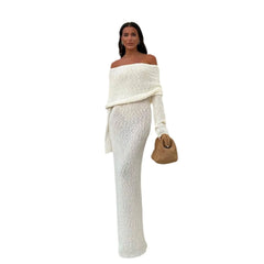 Pink Sequin Off-Shoulder Long Sleeve Midi Dress
