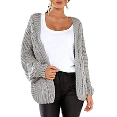 Open Front Cable Knit Sweater Coat Long Sleeve Loose Fit Red Knit Cardigan