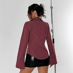 Long Flare Sleeve Collared Blouse