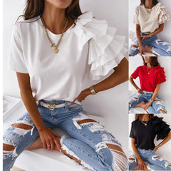 One Shoulder Ruffle Sleeve T-Shirt