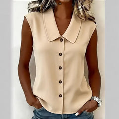 Solid Color Sleeveless V-Neck Button Down Blouse
