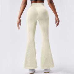 Crossover High Waist Ribbed Flared Pants