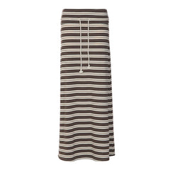 Striped Maxi Skirt, Drawstring Waist Casual Long A Line Skirt with Tassel