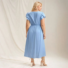 Plus Size Sky Blue Twist Front Midi Dress