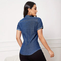 Dark Wash Blue Short Sleeve Denim Shirt