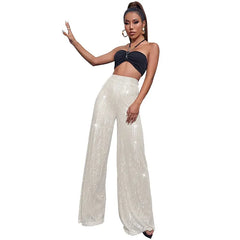 Sequin Stripe High Waist Wide Leg Pants