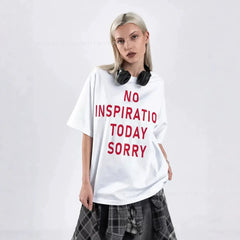 Four Lines Red Letter Print Crew Neck Oversized Loose Cotton Short Sleeve T-shirt