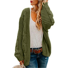 Open Front Cable Knit Sweater Coat Long Sleeve Loose Fit Red Knit Cardigan