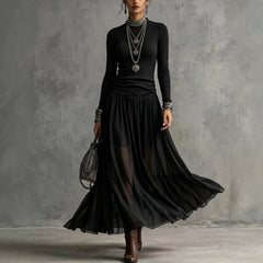 Crew Neck Pleated Maxi Dress