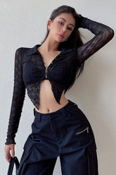 Long Sleeve Cardigan Crop Shirt Top