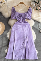 Short Sleeve Lace Square Neck Maxi Dress