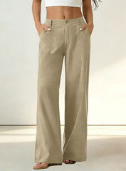 Casual Mid Waist Wide Leg Cotton Linen Pants