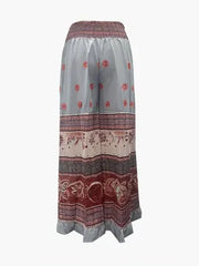 Boho Ethnic Floral Print Elastic Mid Waist Non-Stretch Wide Leg Long Casual Pants