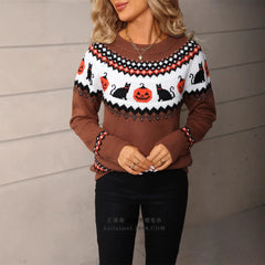 Halloween Black Cat Pumpkin Crew Neck Sweater