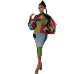 Geometric Patchwork Bodycon Midi Dress