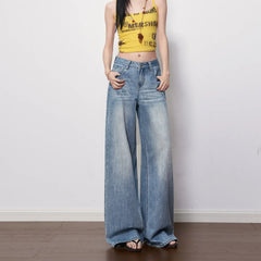 Ultra Low Waist Non-Stretch Retro Wide Leg Denim Jeans