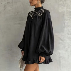 Retro Floral Embroidery A-Line Mini Dress