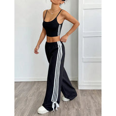 Street Striped Drawstring Wide Leg Casual Pants