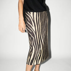 Zebra Print Slim Midi Skirt