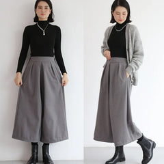 High Waist Cropped Wide Leg Wool Blend Pants